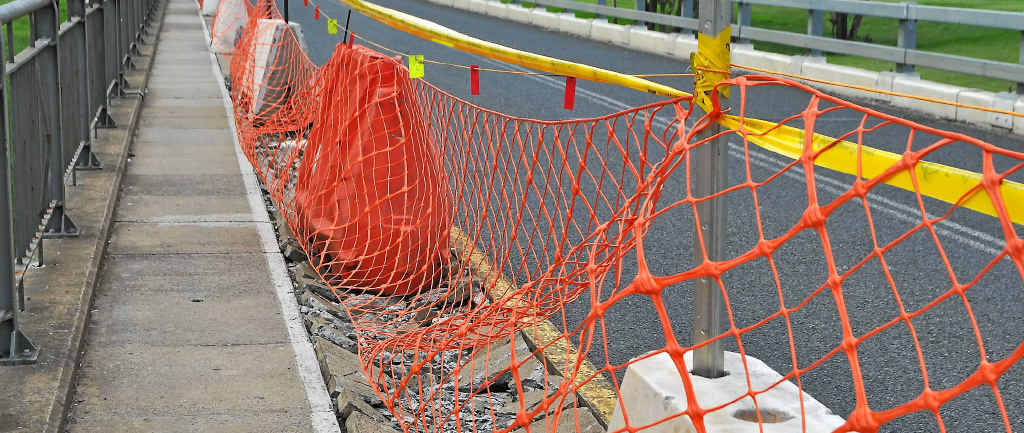Leila Eades cannot travel into town because of the cracked footpath on McCahon Bridge. Leila Eades cannot travel into town because of the cracked footpath on McCahon Bridge.